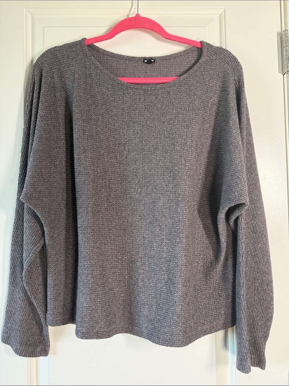 Monrow Heather Gray Waffle-Knit Long Sleeve Top